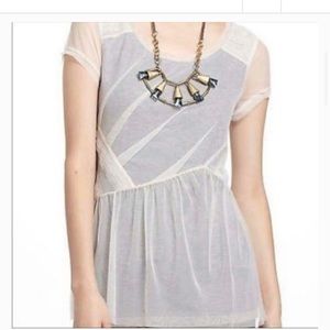 Anthropologie Meadow Rue Dahlia Tulle Ivory and Gray Peplum Blouse